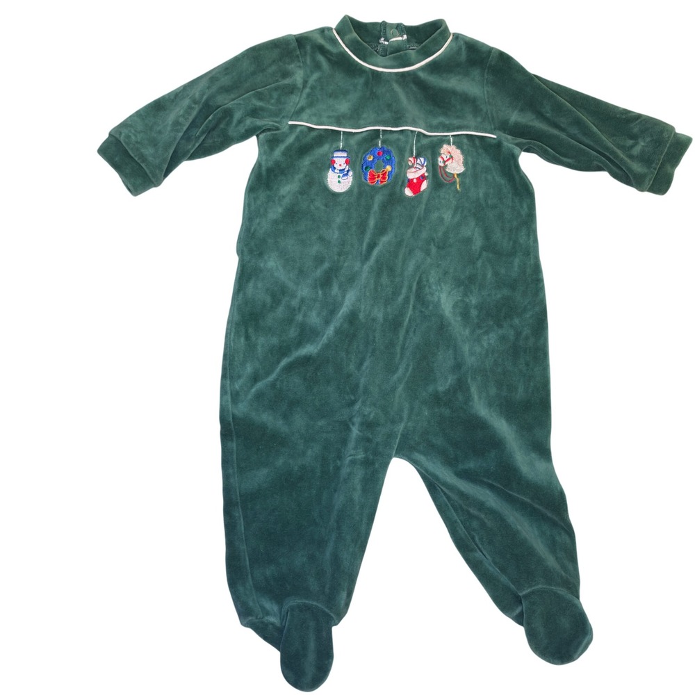 Vintage Velour Pajamas Footed Christmas Holiday Embroidery 1pc Outfit Size 6-9mo - Picture 7 of 8